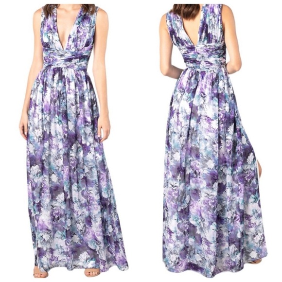 Dress the Population Jaclyn Floral Jacquard‎ Chiffon Gown Violet DDRC12-W714 NWT - Picture 1 of 16